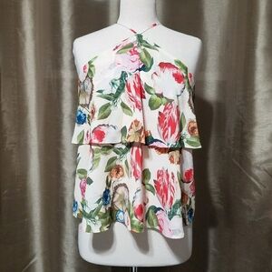 LOVE, FIRE Cream Floral Layered Top